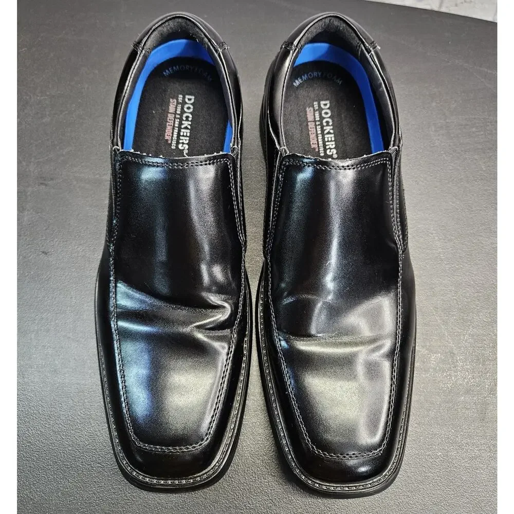 Dockers Lawton Slip Resistant Black Leather Dress Shoes Mens 9M Work Loafers EUC